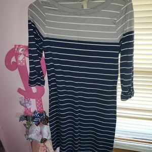 Gray and Navy Blue Stripped Dress